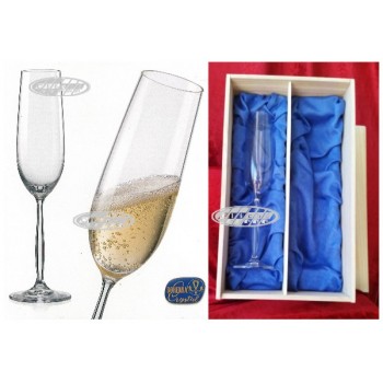 COPAS DE CHAMPÁN GRABADAS C/ ESTUCHE MADERA