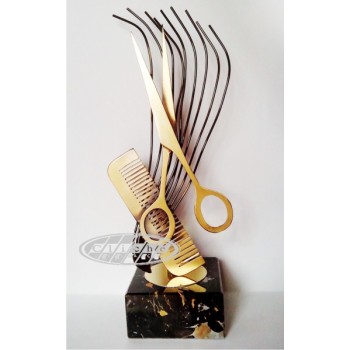TROFEO DE PELUQUERÍA TIJERAS Y PEINE